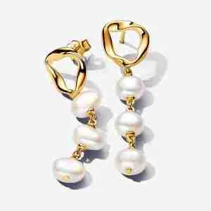 Boucles d’Oreilles Pendantes Cercle Organique et Perles de Culture Baroques