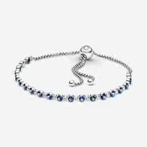 Bracelet Coulissant Scintillant Bleu et Incolore