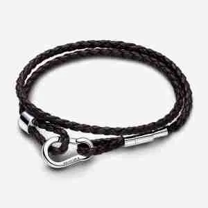 Bracelet Double Tour en Cuir Tressé Marron Pandora Moments