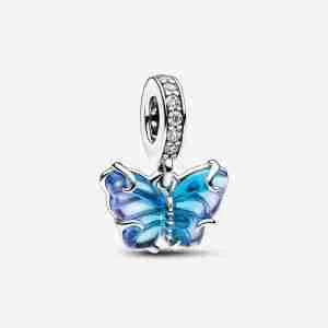 Charm Pendant Papillon en Verre de Murano Bleu