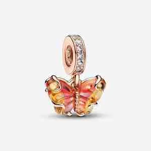 Charm Pendant Papillon en Verre de Murano Rose & Jaune