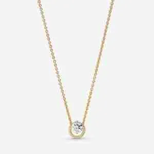 Collier Pendentif Halo Rond Scintillant l’Or