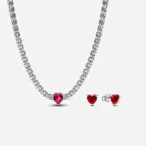 Parure Choker & Clous d’Oreilles Cœur Rouge