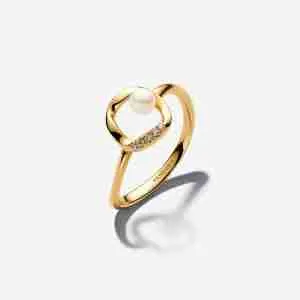 Bague Cercle Pavé de Forme Organique & Perle de Culture d'Eau Douce Traitée