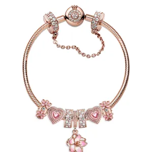 Ensemble de bracelets en or rose avec fleurs de cerisier et amour