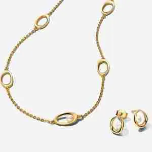 Parure Collier & Clous d’Oreilles Ovale de Forme Organique & Perle de Culture d'Eau