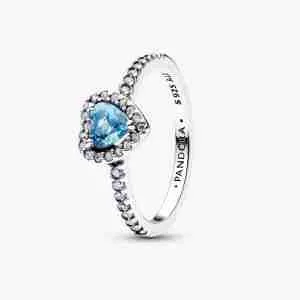 Bague Cœur Bleu Clair Surélevé