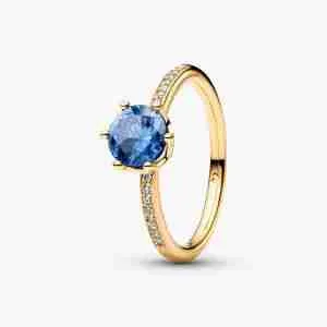 Bague Solitaire Couronne Scintillante Bleue
