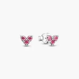 Clous d’Oreilles Cœur Trio de Pierres Roses